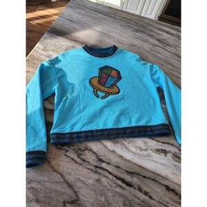 Kids Queen of Sparkles Blue Sequin Ring Pop Cropped Sweatshirt Lurex Trim Large
